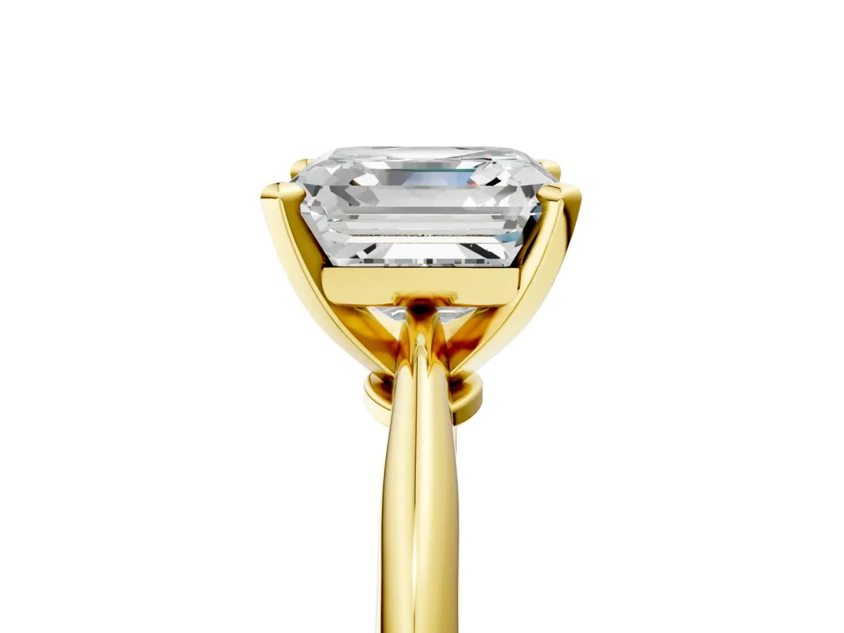 Asscher Cut Diamond Solitaire Engagement Ring with Classic Band and Four-Prong Setting Yellow gold