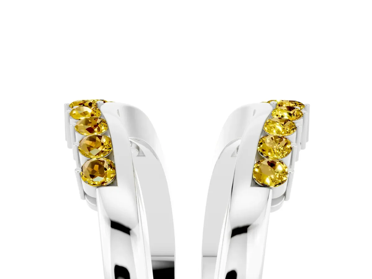 Round Yellow Sapphire Chevron Contour Band with Prong Setting Platinum