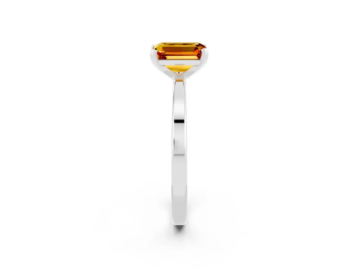 Emerald Cut Citrine Solitaire Engagement Ring with Classic Band and Four-Prong Setting Platinum