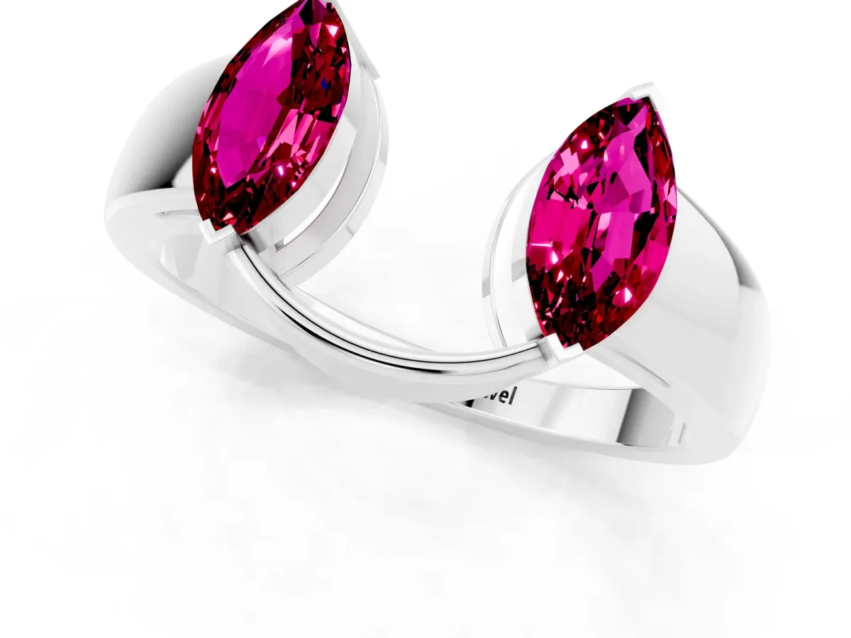 Marquise Garnet Open Band Ring with Tension Setting White gold