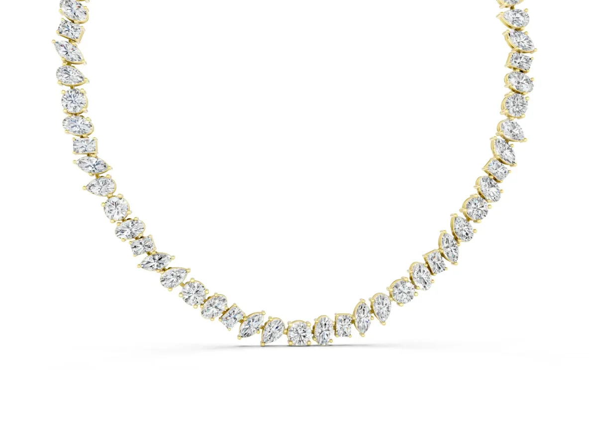 Mixed Shape Diamond Tennis Necklace Yellow gold