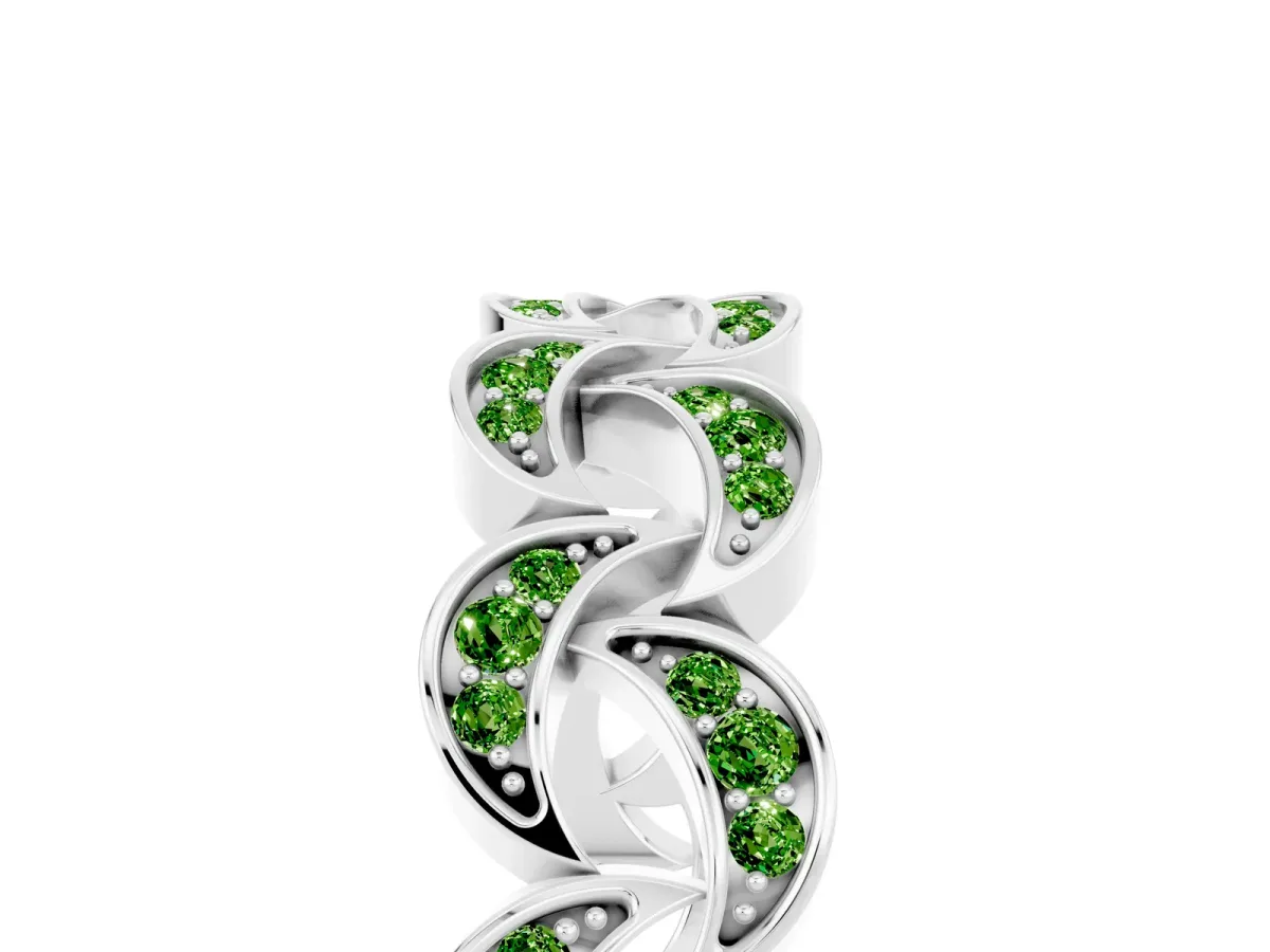 Pavé Round Peridot Interlocking Eternity Band with Bezel Prong Setting Platinum
