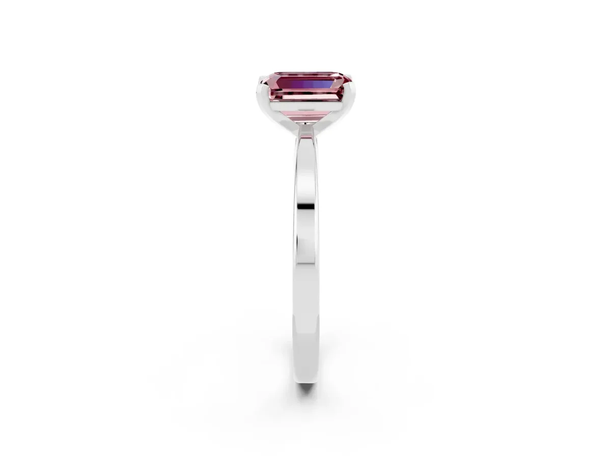 Emerald Cut Morganite Solitaire Engagement Ring with Classic Band and Four-Prong Setting White gold