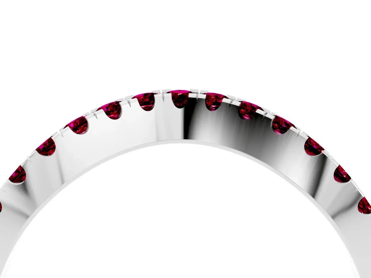 Round Garnet Pavé Curved Band with Shared Prong Setting Platinum