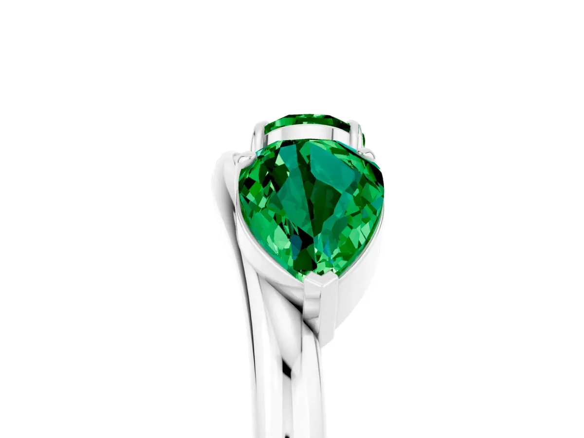 Two-Stone Pear Emerald Bypass Ring with Prong Setting White gold