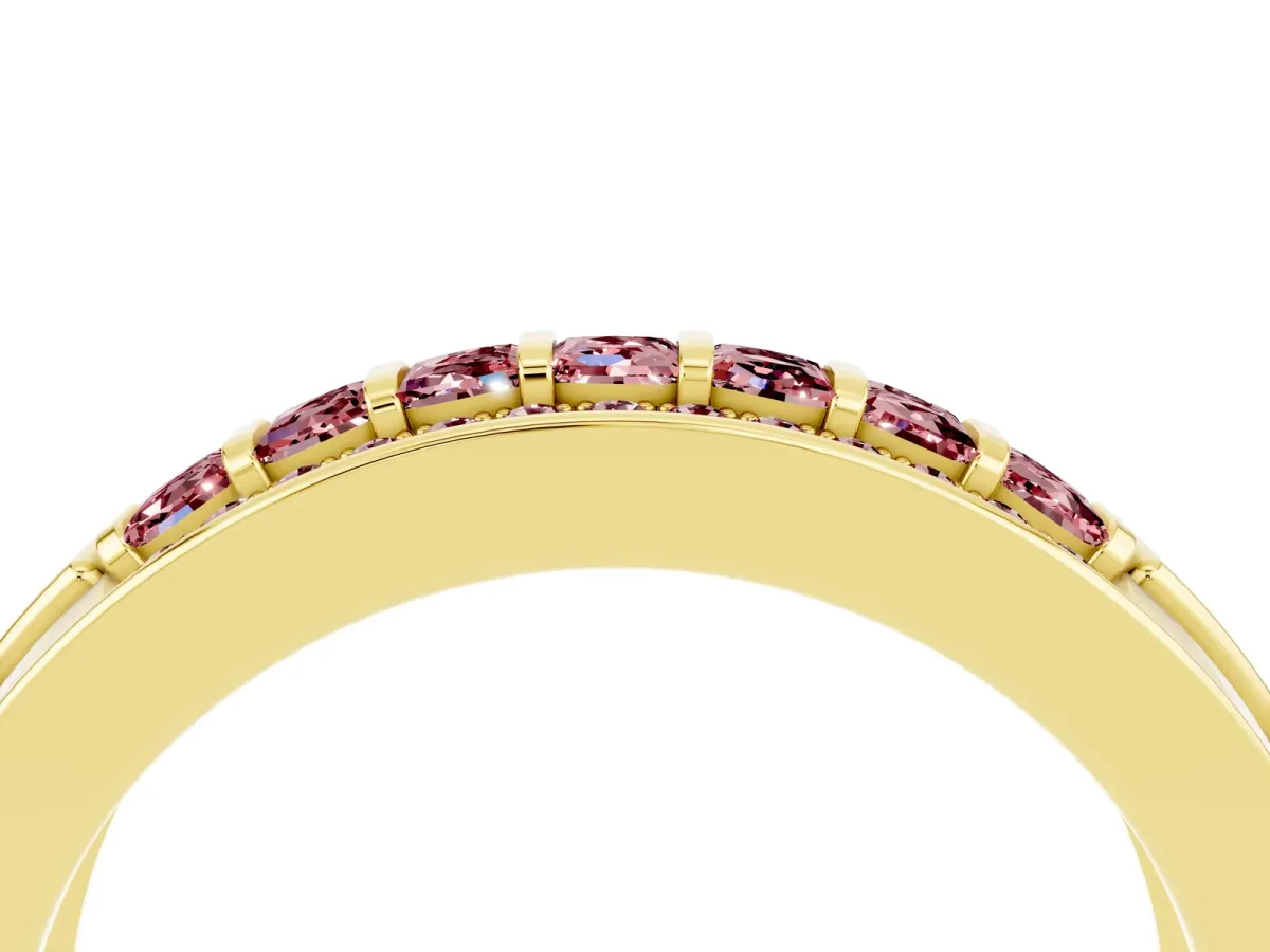 Bar-Set Princess Cut Morganite Pavé Band Yellow gold