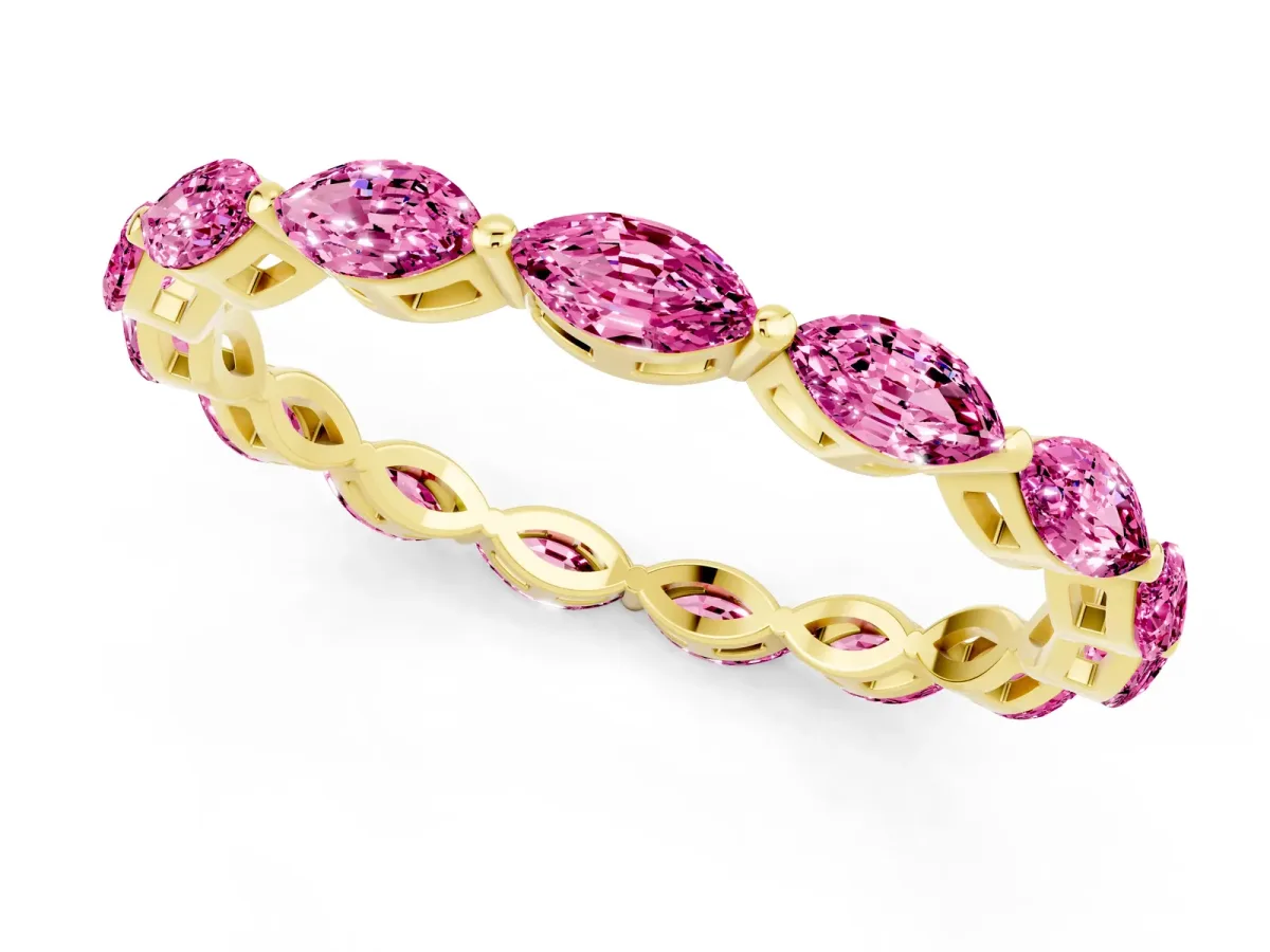 Marquise Pink Sapphire Eternity Band with U-Prong Setting Yellow gold