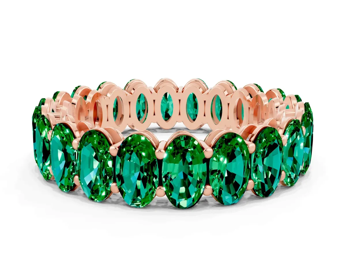 Oval Cut Emerald Eternity Band with Shared Prong Setting Rose gold