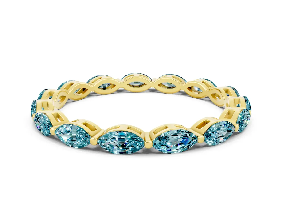 Marquise Blue Topaz Eternity Band with U-Prong Setting Yellow gold