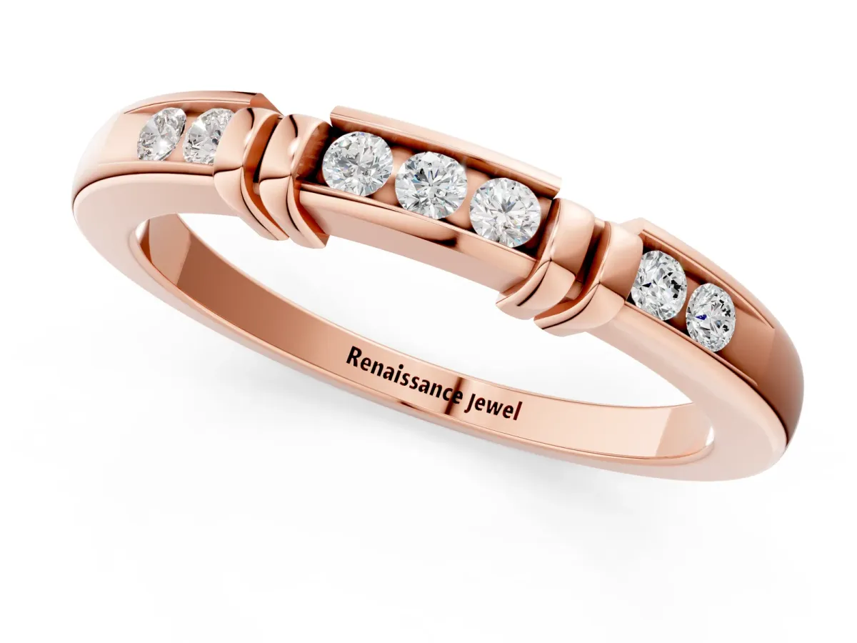 Channel Set Round Diamond Half-Eternity Band with Bar Prong Setting Rose gold