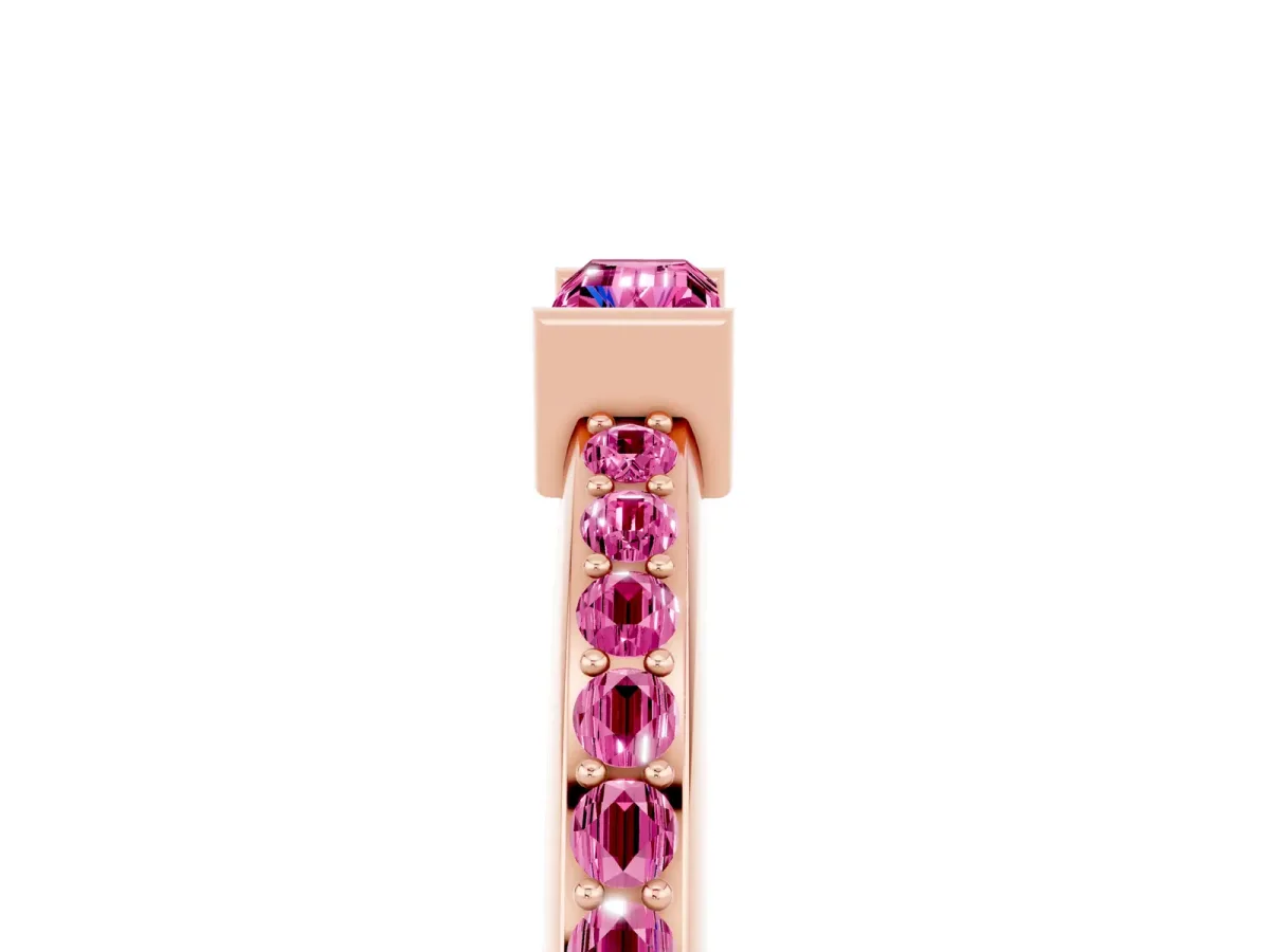 Baguette Pink Sapphire Pavé Band with Bar Setting Rose gold