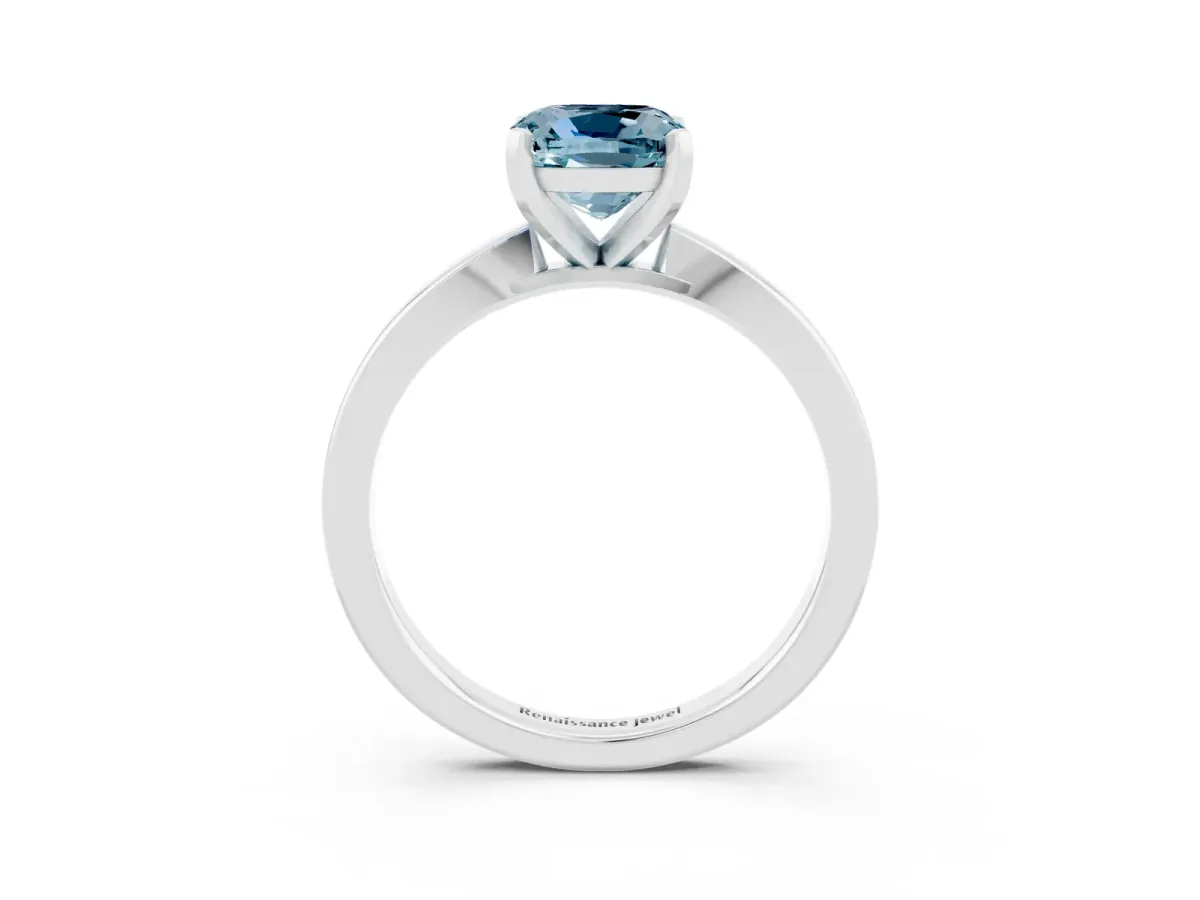 Cushion Cut Aquamarine Solitaire Engagement Ring with Classic Band and Four-Prong Setting Silver