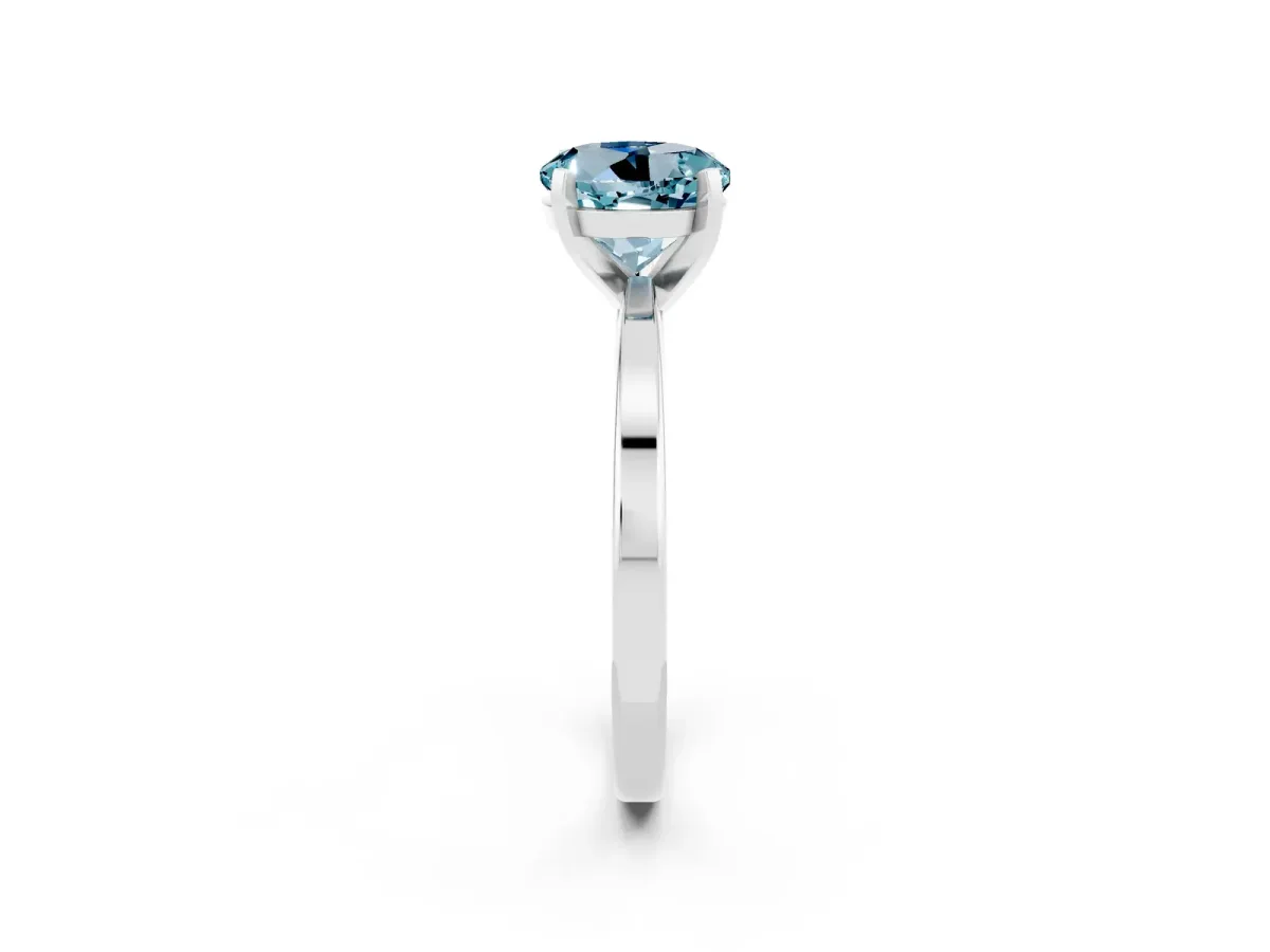 Round Cut Aquamarine Solitaire Engagement Ring with Classic Band and Four-Prong Setting Silver