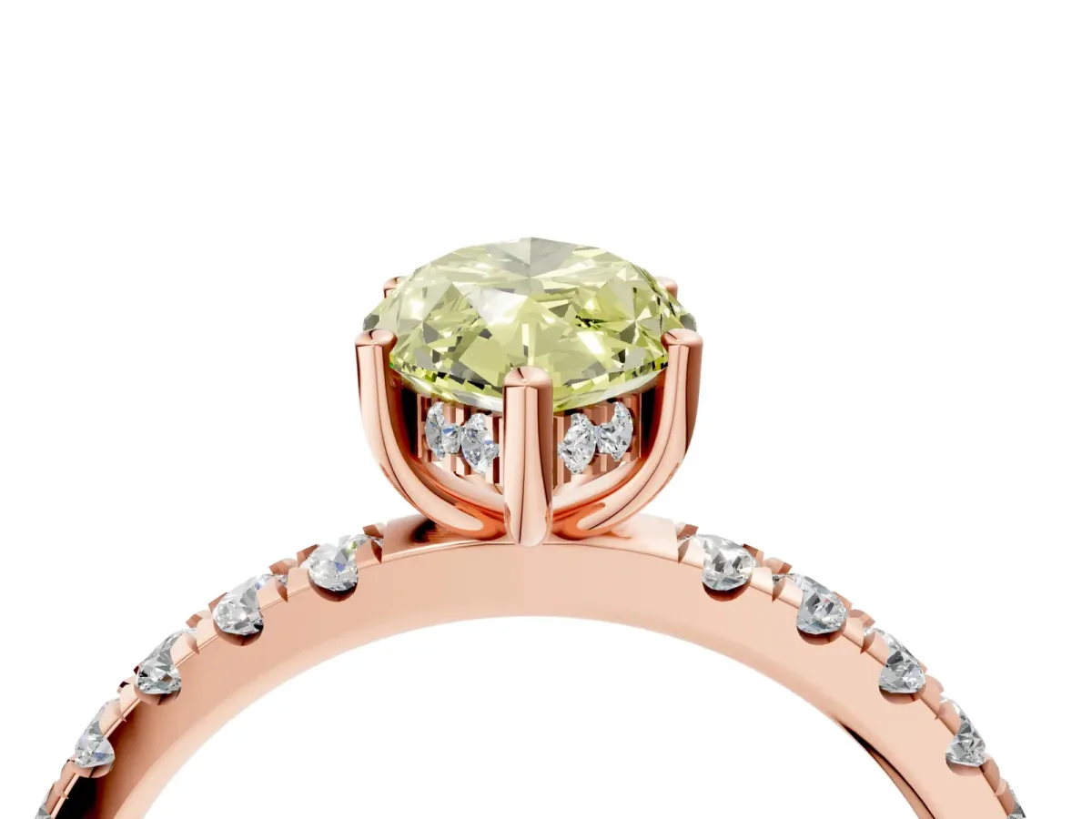Fancy Yellow Marquise Cut Diamond Pave Band Solitaire Ring with Round and Prong Setting Rose gold