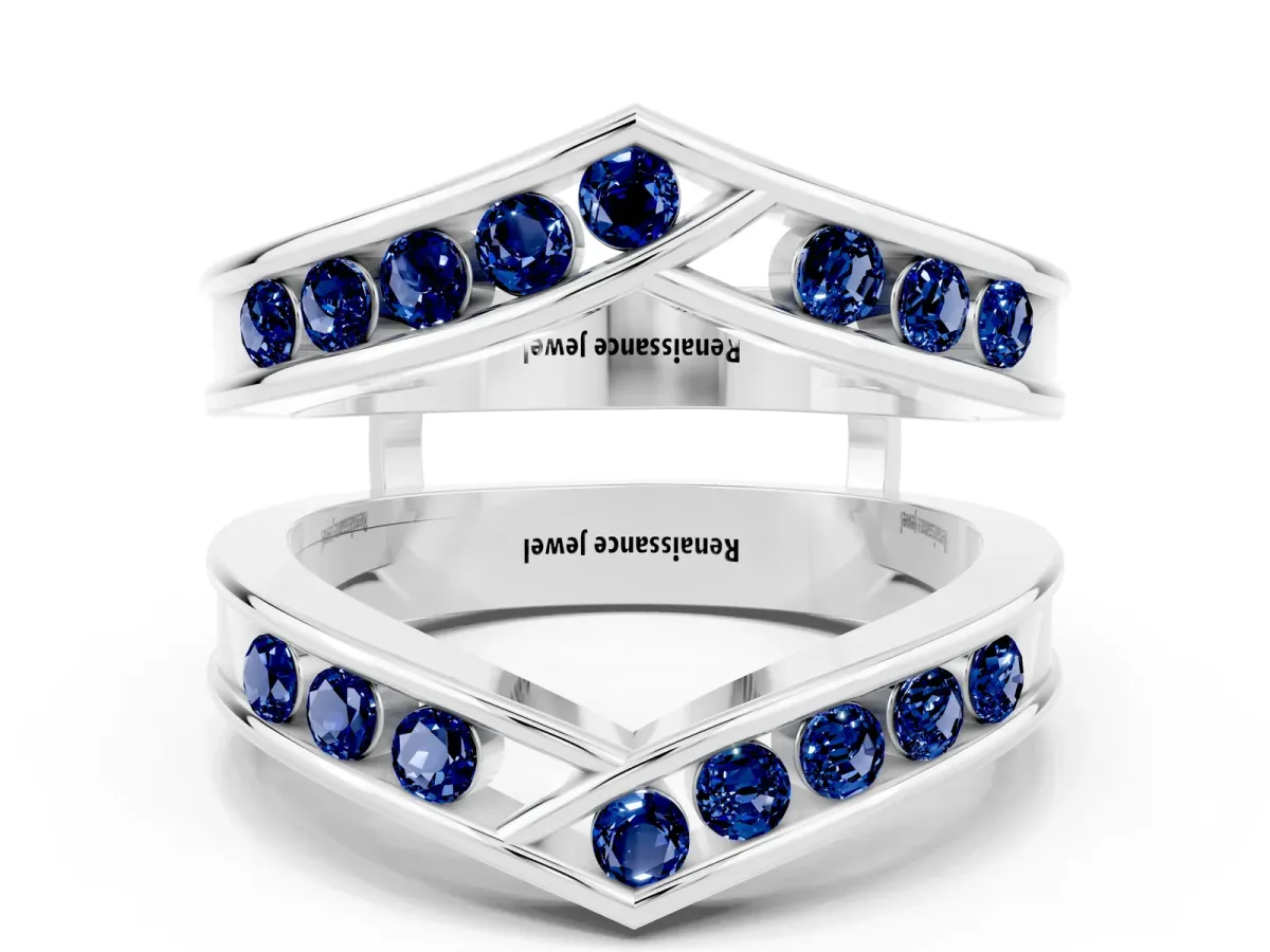 Round Blue Sapphire Channel-Set Chevron Band Platinum