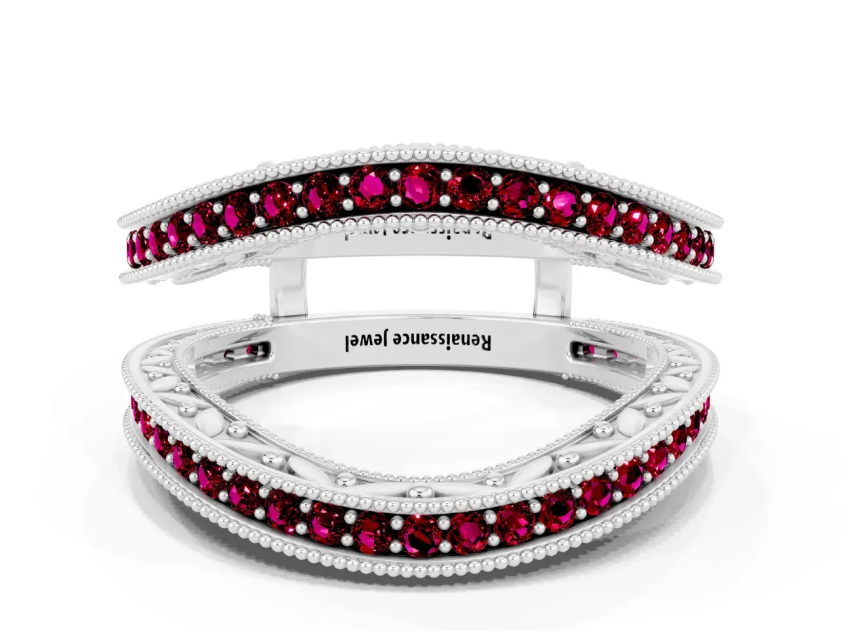 Round Garnet Milgrain Eternity Band with Channel Setting Platinum
