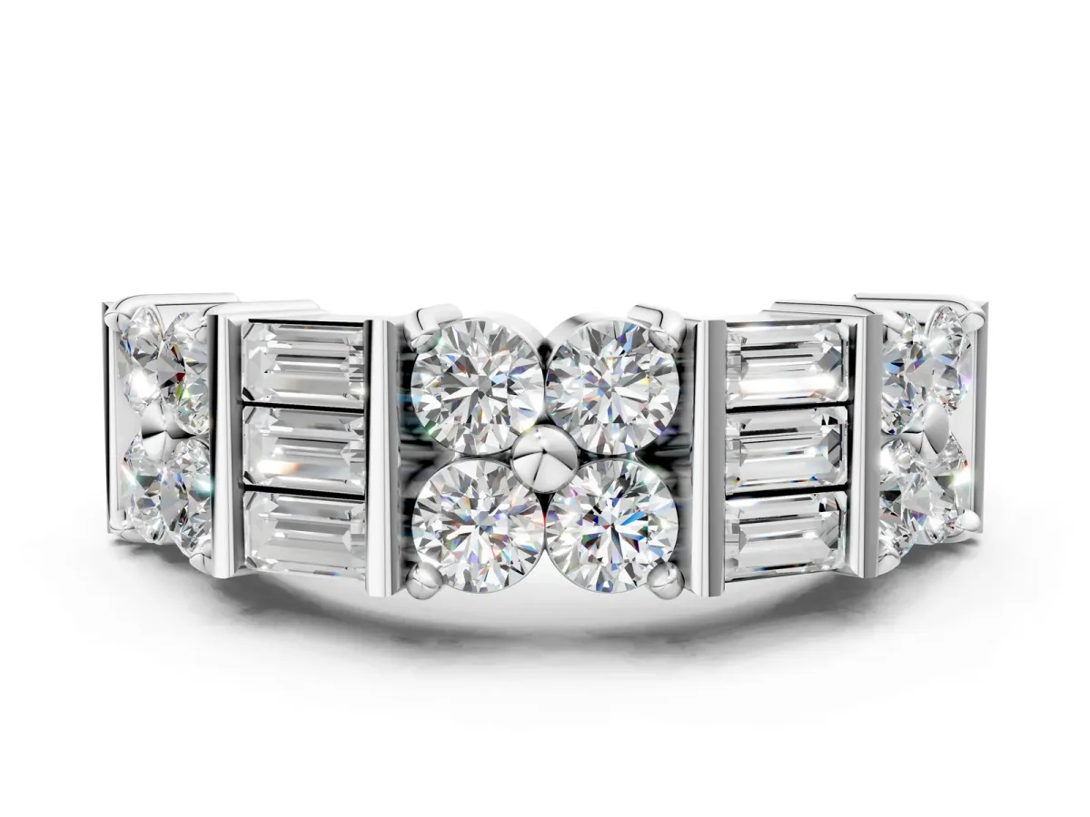 Channel Set Round and Baguette Diamond Anniversary Band with Prong Setting Silver