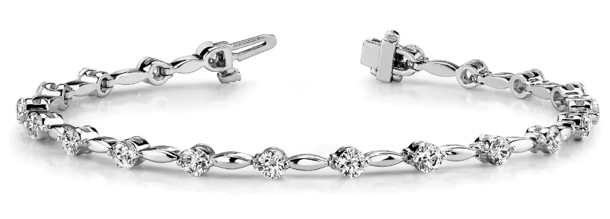 Round Diamond Tennis Bracelet with Bezel Setting and Link Band White gold