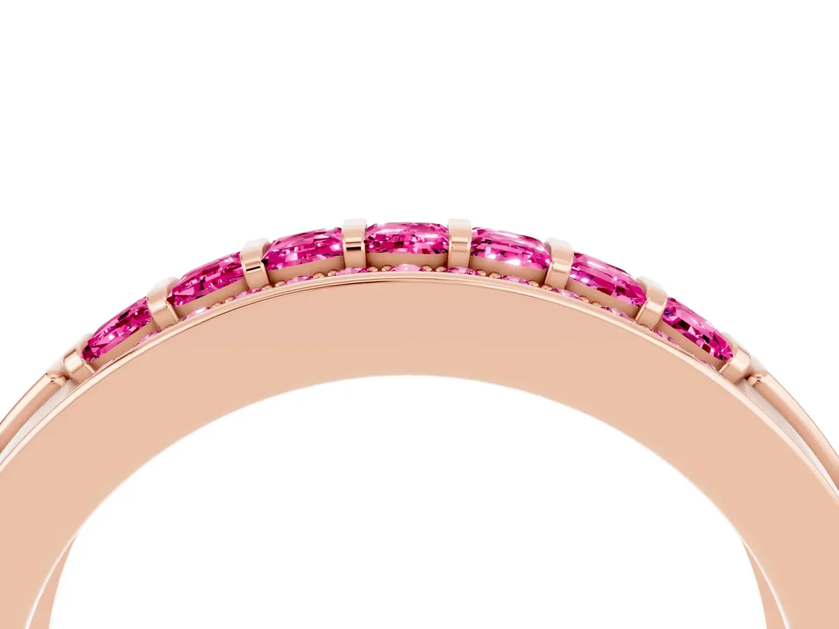 Bar-Set Princess Cut Pink Sapphire Pavé Band Rose gold