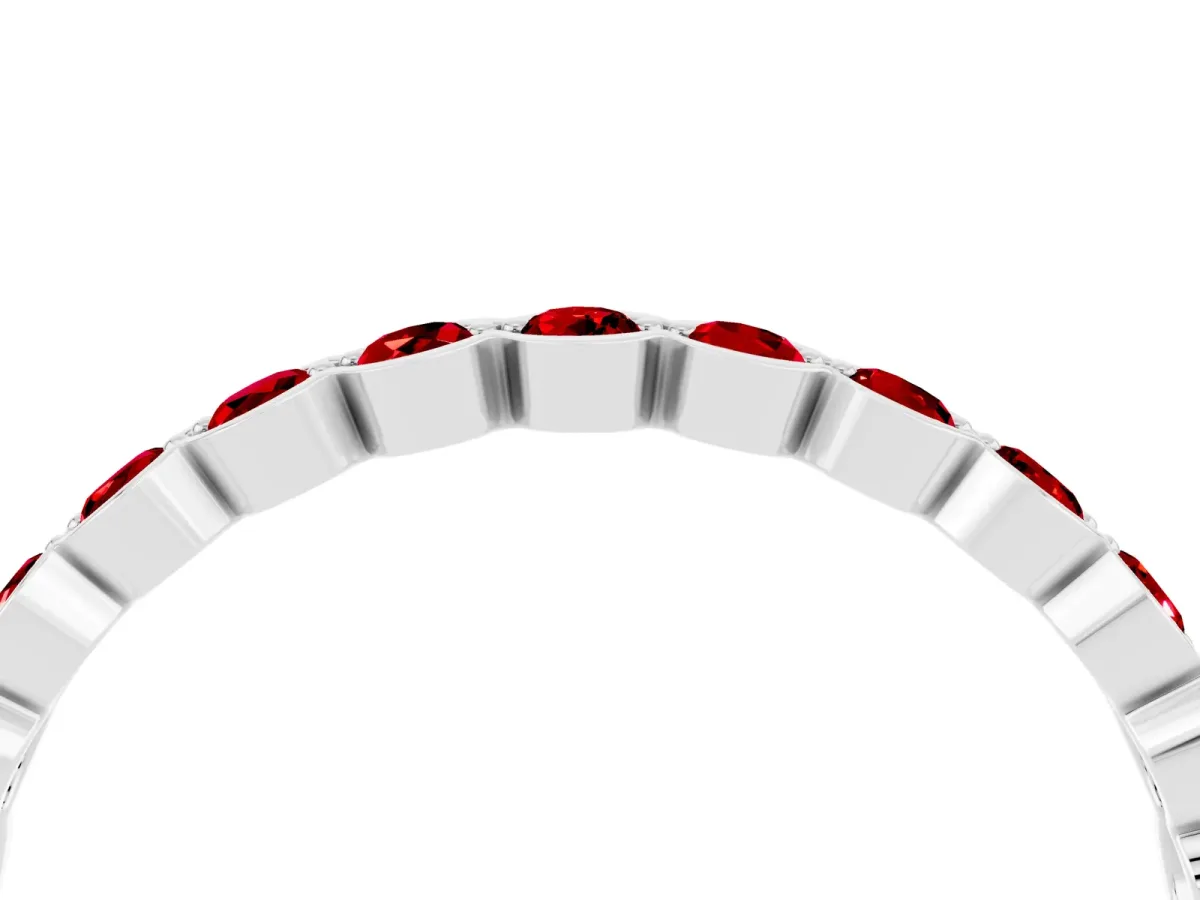 Round Ruby Bezel Set Eternity Band Silver