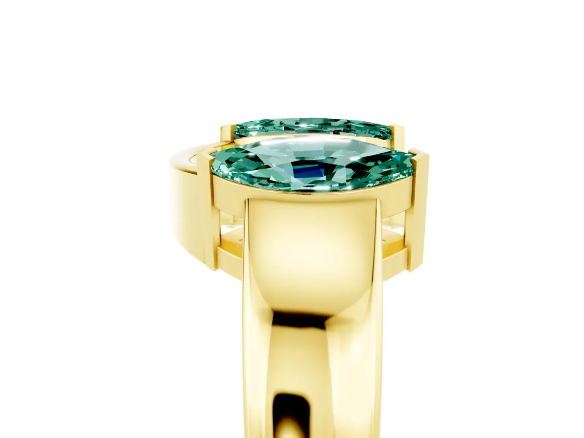 Marquise Green Sapphire Open Band Ring with Tension Setting Yellow gold