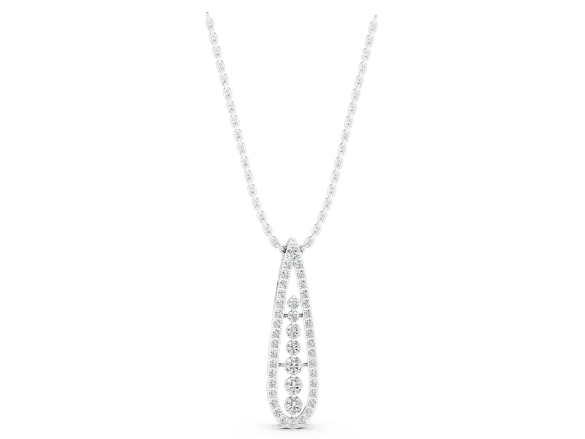 Teardrop Pavé Round Diamond Prong Pendant White gold