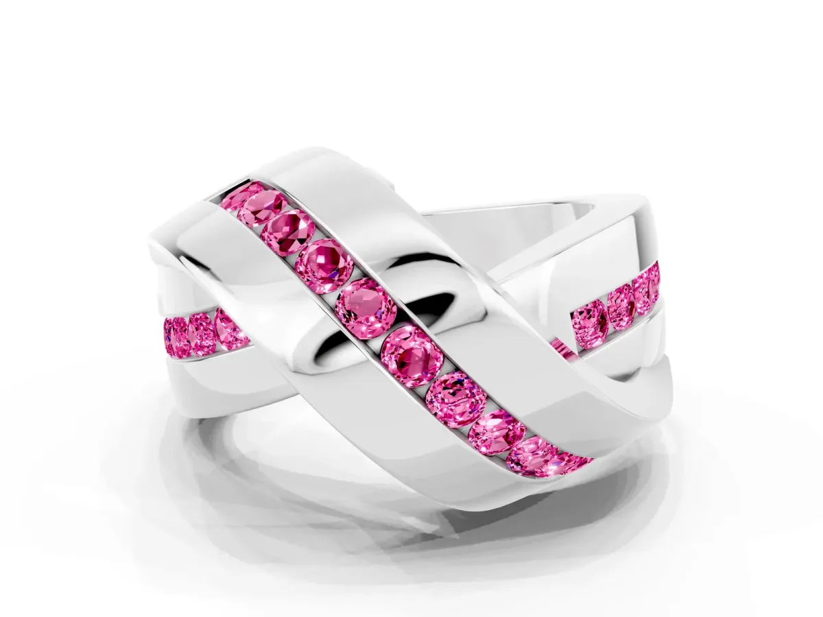 Pavé Round Pink Sapphire Crossover Band with Channel Setting White gold