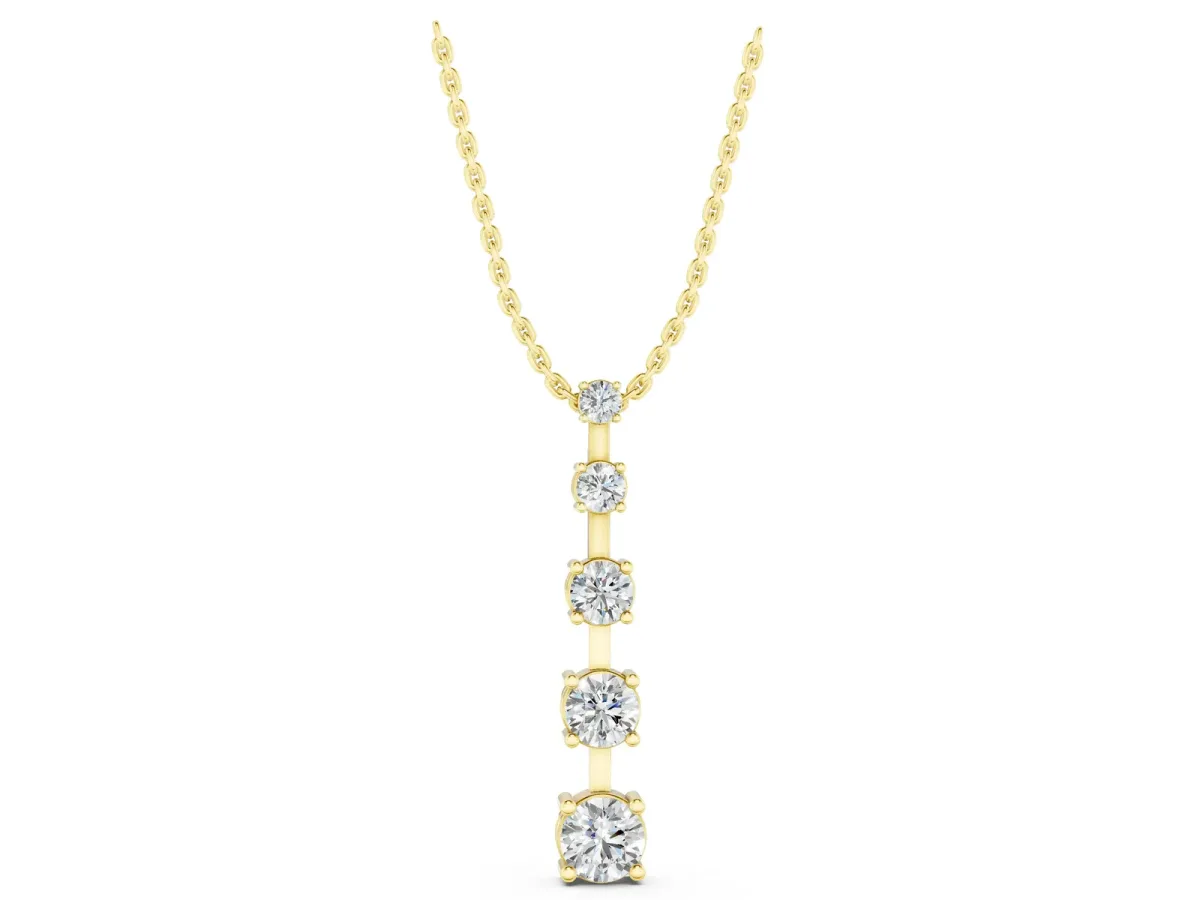 Vertical Bar Pendant with Round Brilliant Diamonds in Prong Setting Yellow gold