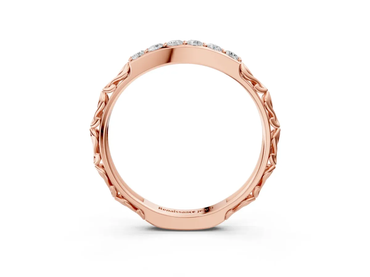 Round Diamond Bar Set Eternity Band with Filigree Design Rose gold