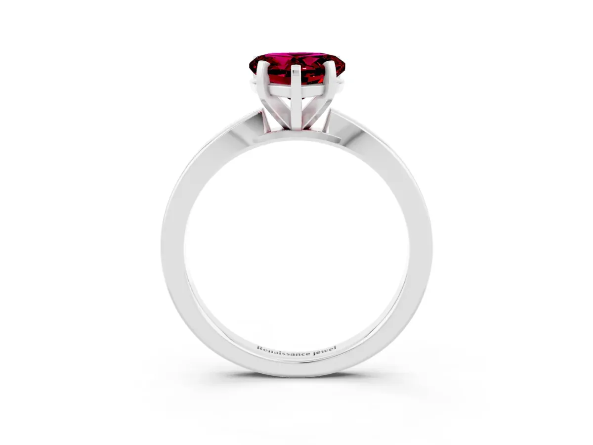 Heart Cut Garnet Solitaire Engagement Ring with Classic Band and Four-Prong Setting Silver