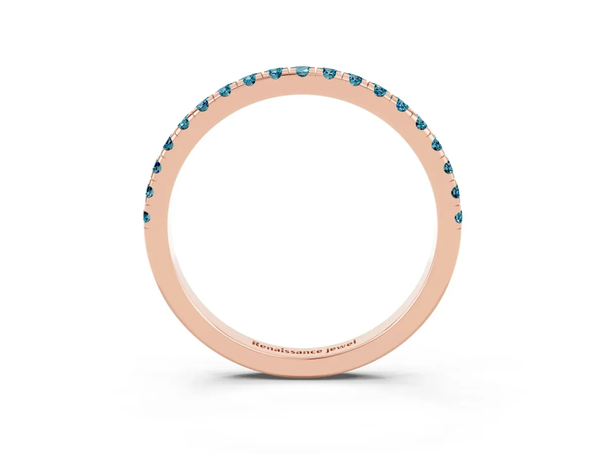 Pavé Round Blue Topaz Half Eternity Band with Shared Prong Setting Rose gold