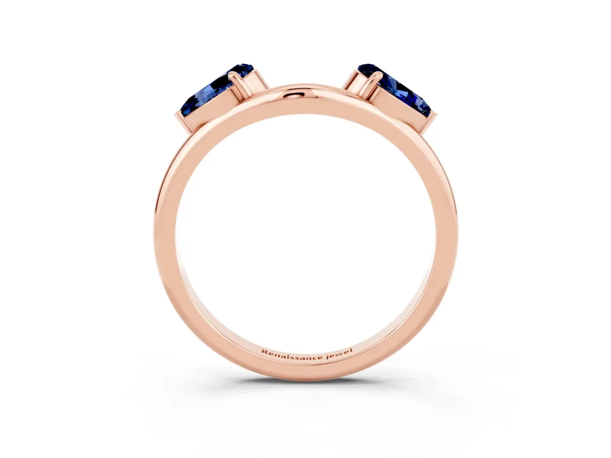 Two-Stone Pear Blue Sapphire Bypass Ring with Prong Setting Rose gold