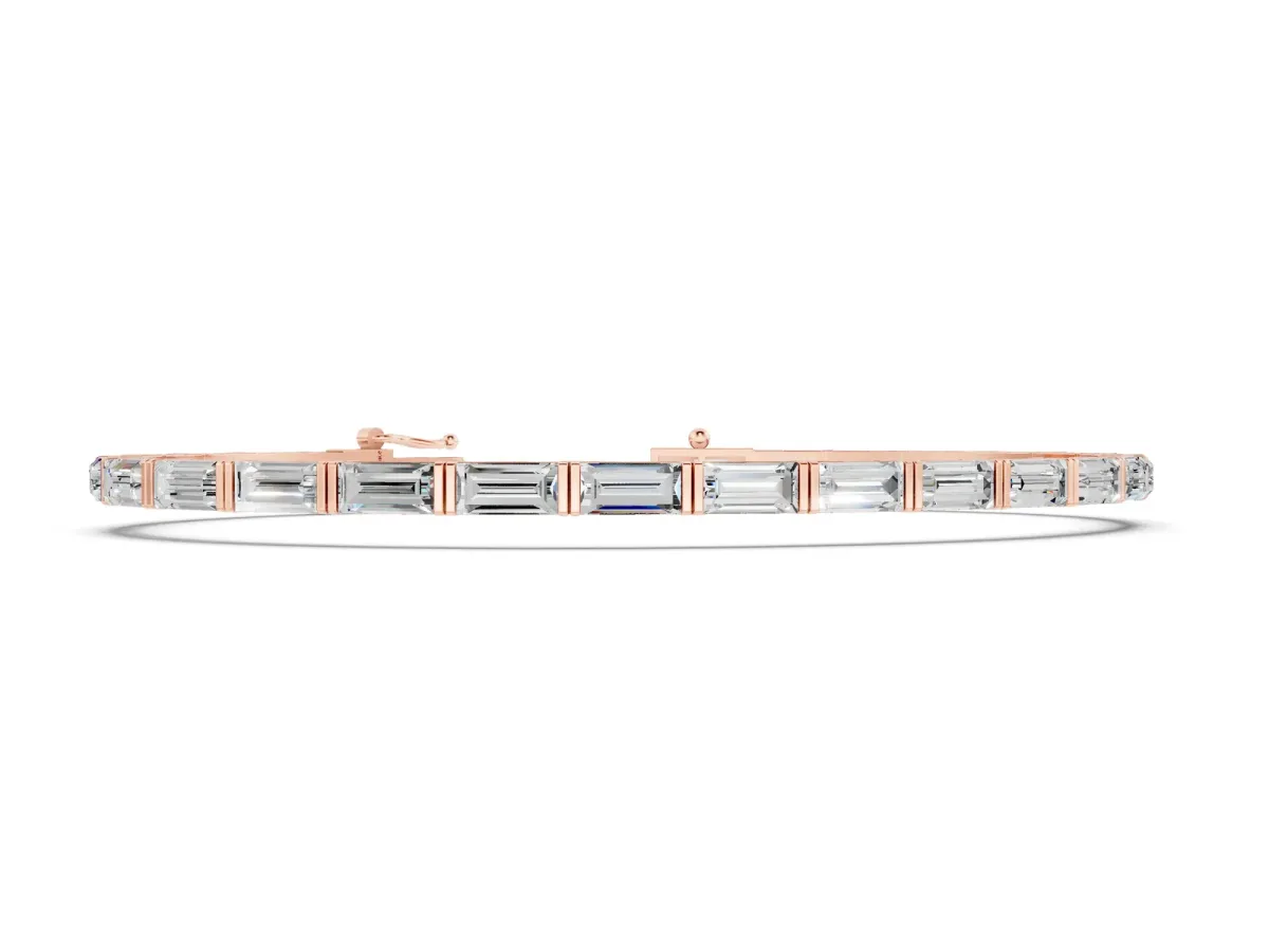 Baguette Cut Diamond Bar Set Tennis Bracelet Rose gold
