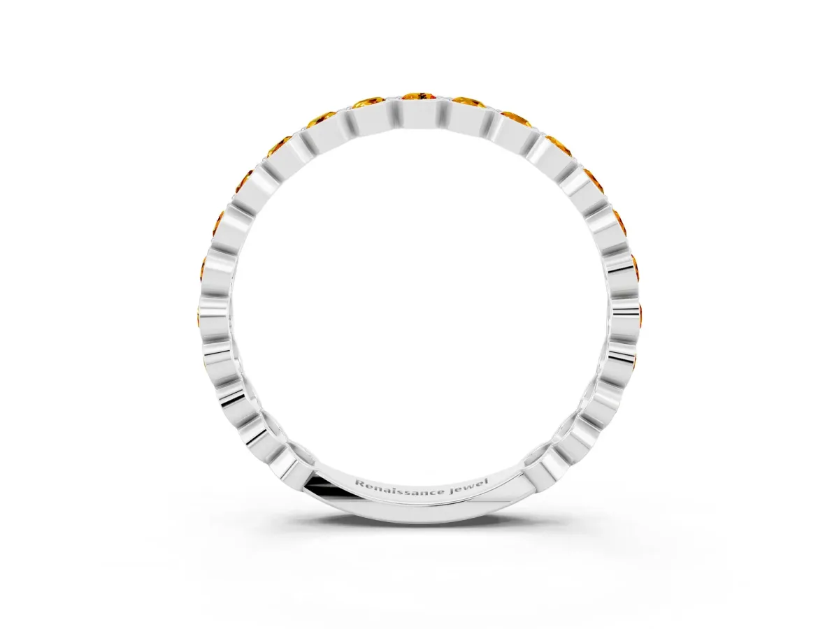 Round Citrine Bezel Set Eternity Band Platinum