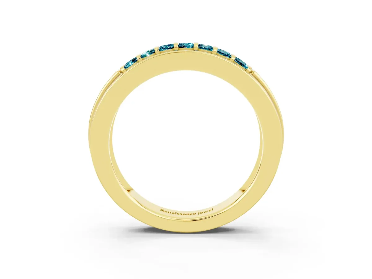 Bar-Set Princess Cut Blue Topaz Pavé Band Yellow gold