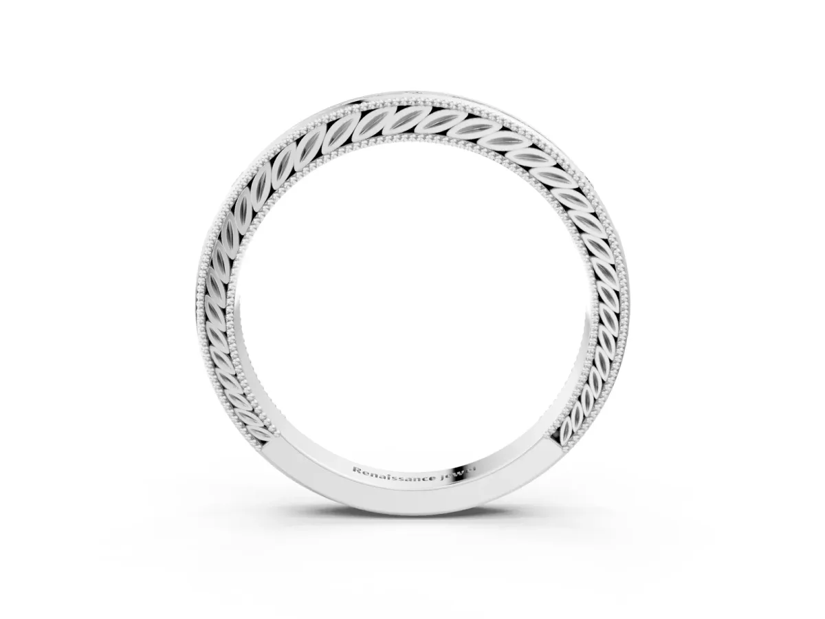 Channel Set Round Diamond Milgrain Edge Wedding Band White gold