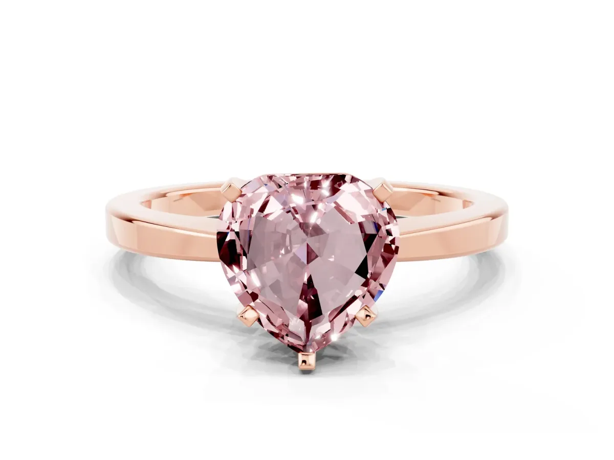Heart Cut Morganite Solitaire Engagement Ring with Classic Band and Four-Prong Setting Rose gold