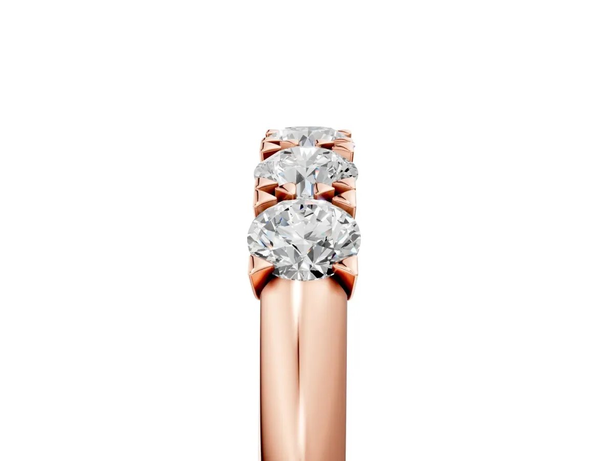 Round Diamond Channel Set Half Eternity Band with Shared Prong Setting Rose gold