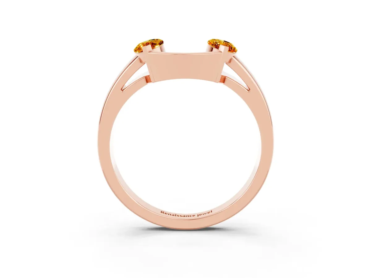 Marquise Citrine Open Band Ring with Tension Setting Rose gold
