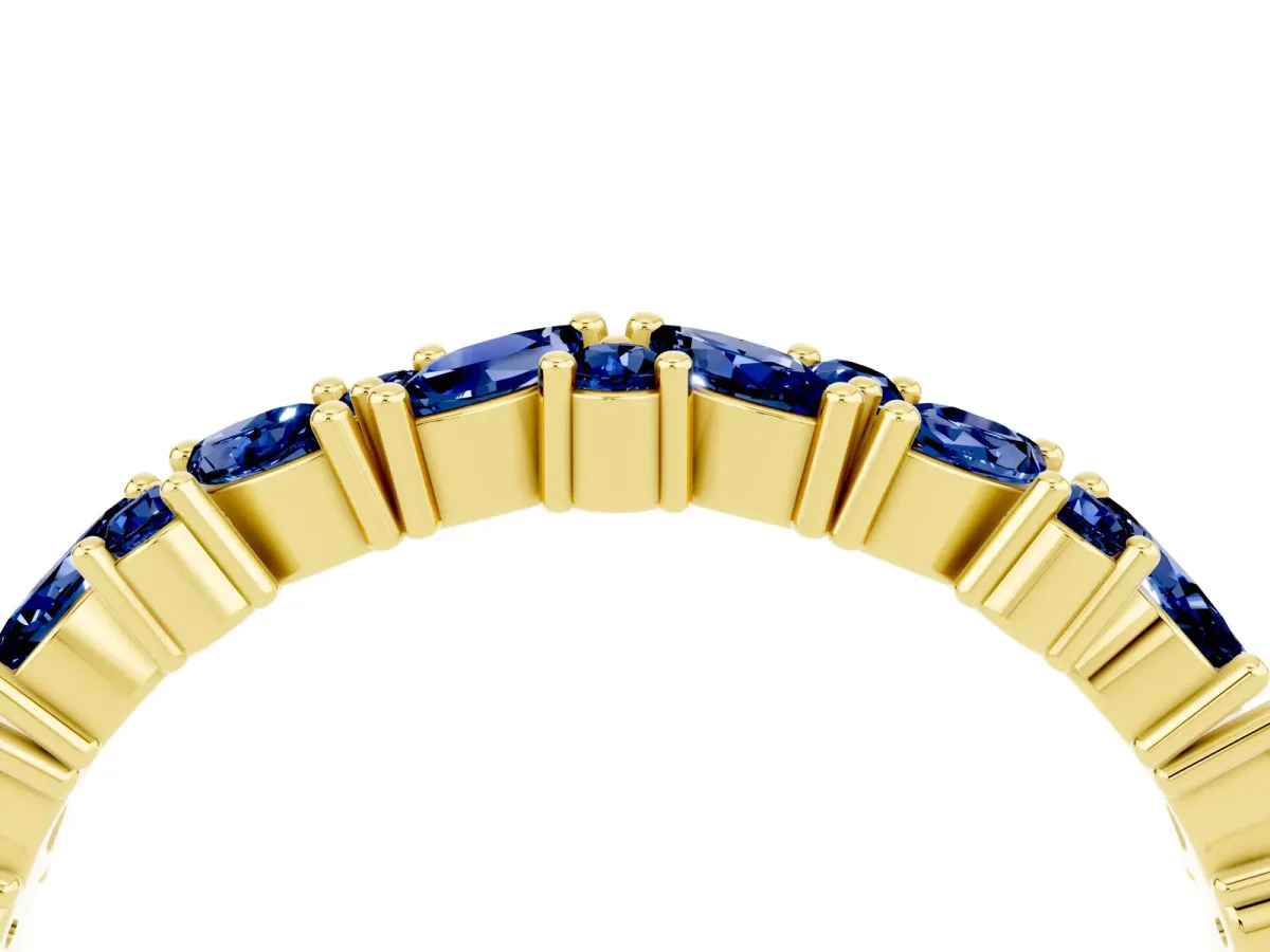Marquise and Round Blue Sapphire Vine Eternity Band with Prong Setting Yellow gold