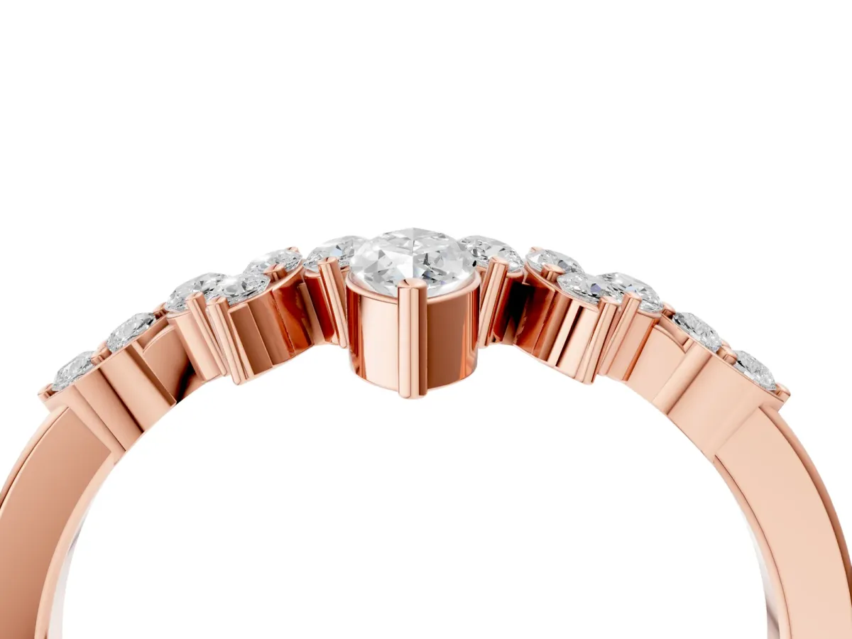 Marquise and Round Diamond Chevron Band with Prong Setting Rose gold