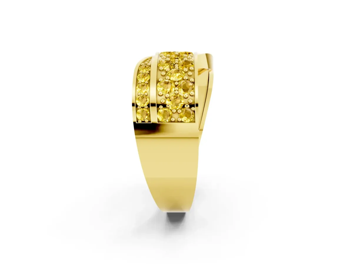 Pavé Round Yellow Sapphire Crossover Band with Bead Prong Setting Yellow gold