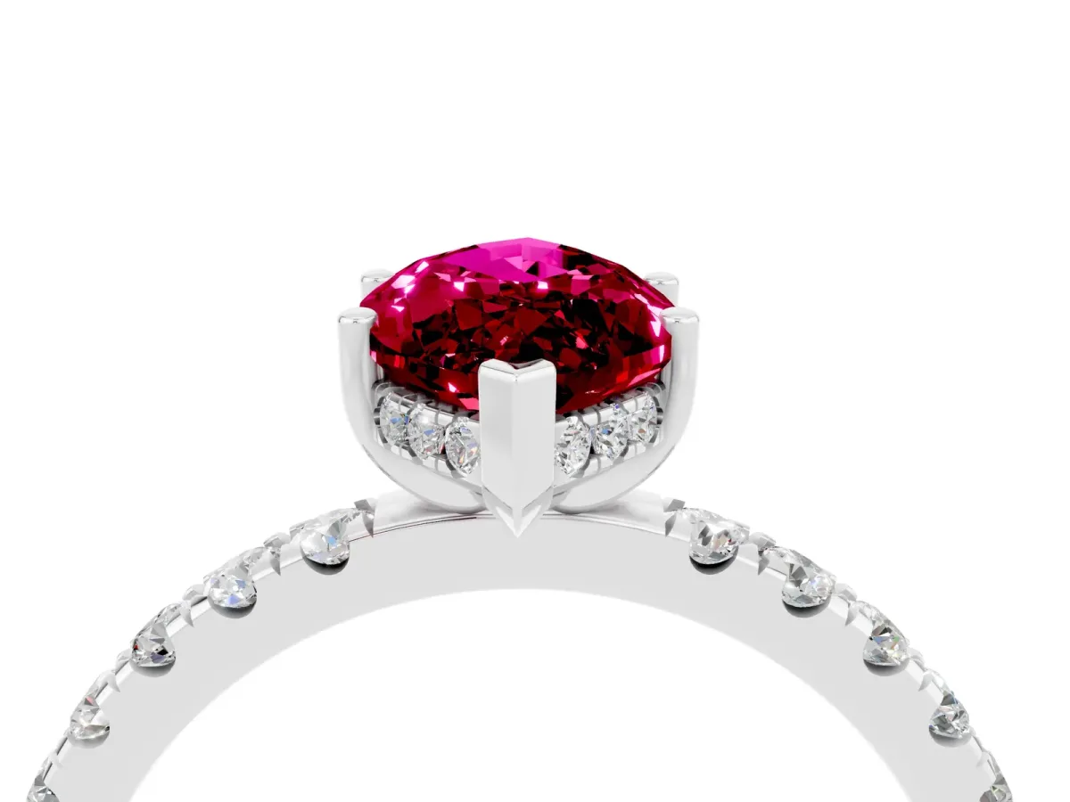 Marquise Cut Garnet Pave Band Solitaire Ring with Round and Prong Setting White gold