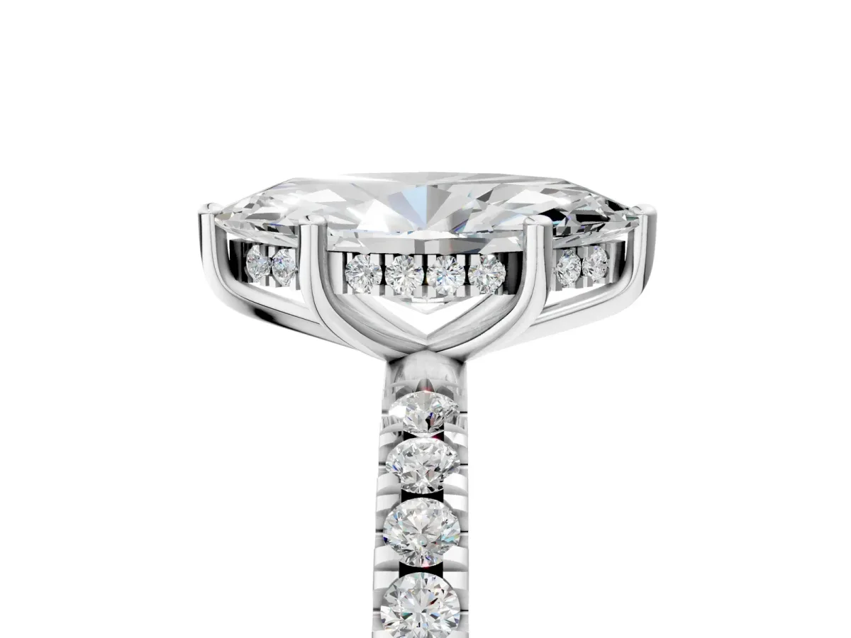 Marquise Cut Diamond Pave Band Solitaire Ring with Round and Prong Setting Platinum