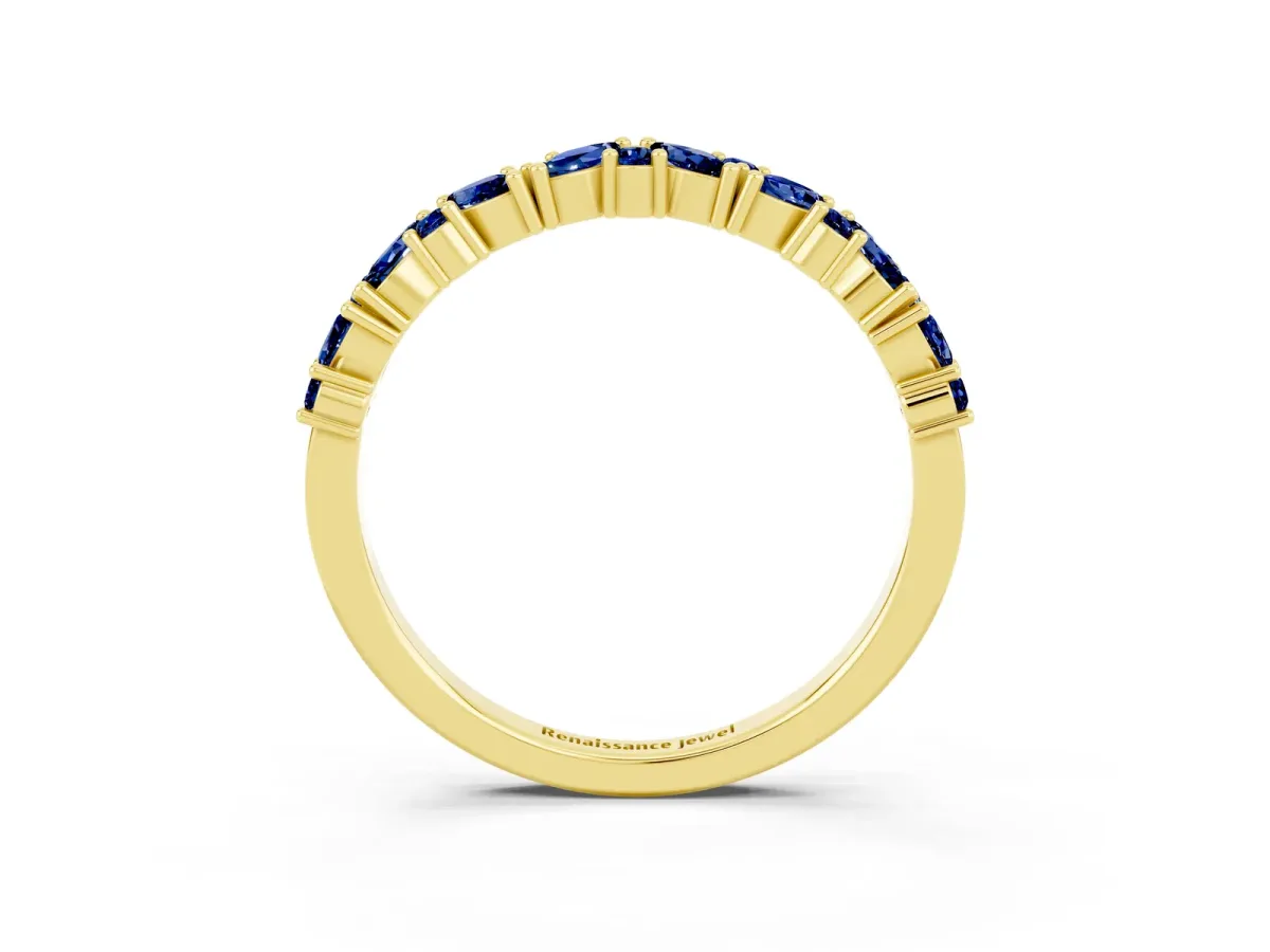 Marquise and Round Blue Sapphire Vine Eternity Band with Prong Setting Yellow gold