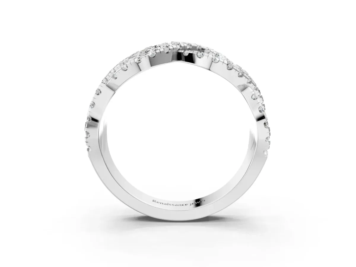 Pavé Round Diamond Infinity Twist Band with Shared Prong Setting Platinum