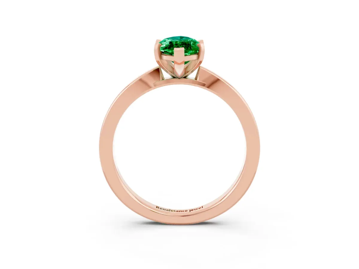 Marquise Cut Emerald Solitaire Engagement Ring with Classic Band and Four-Prong Setting Rose gold
