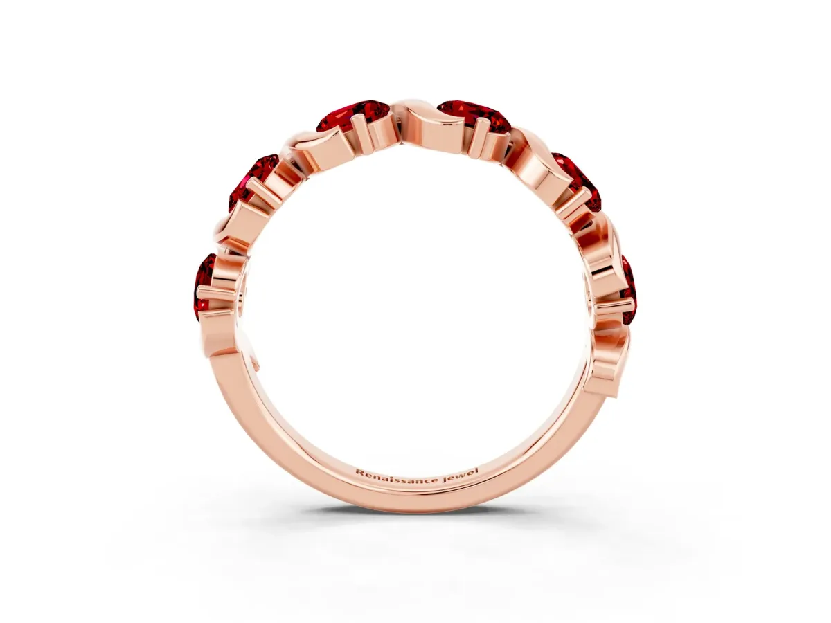 Round Ruby Half Eternity Band with Wave Prong Setting Rose gold
