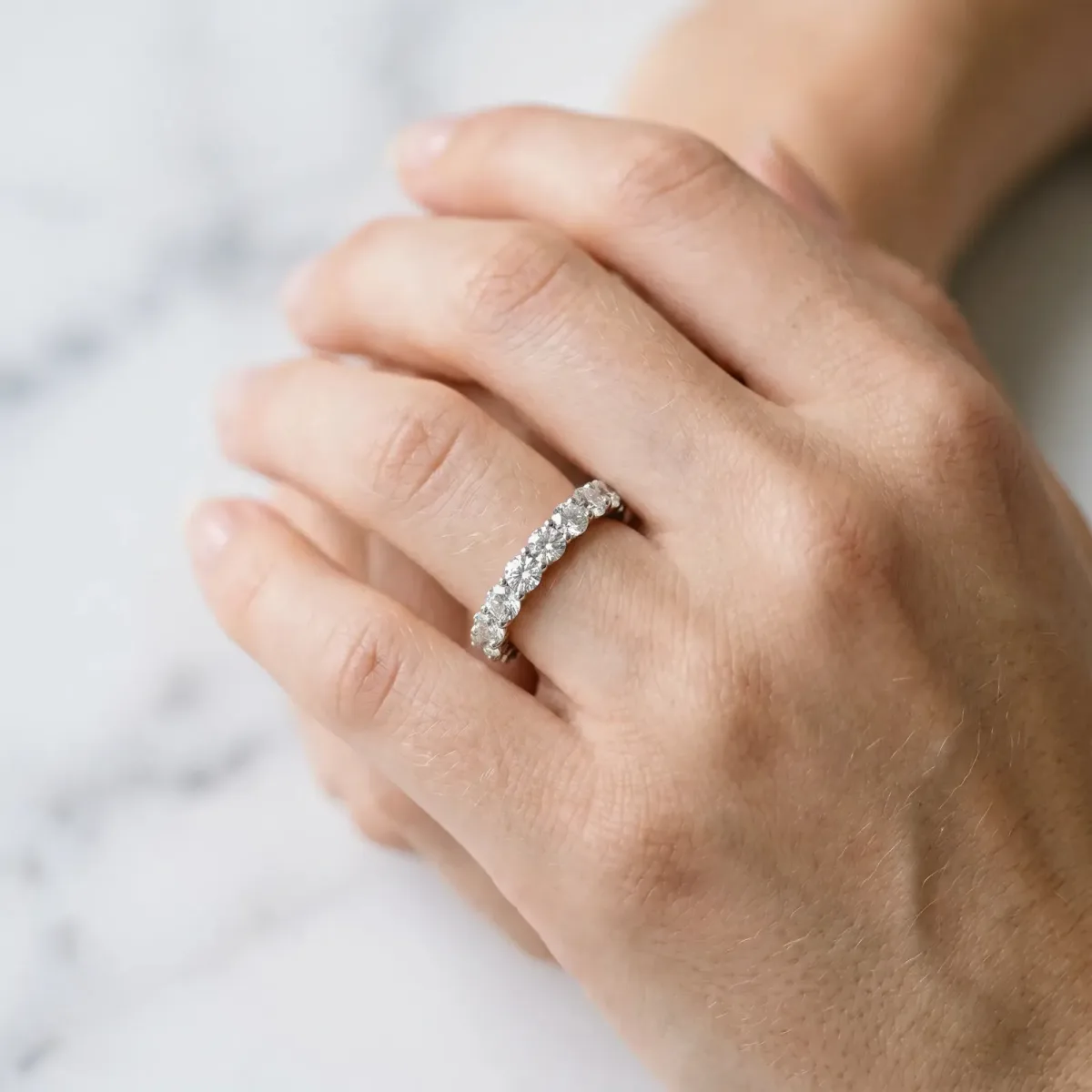 Round Diamond Eternity Band with Pavé Setting and Shared Prong Platinum