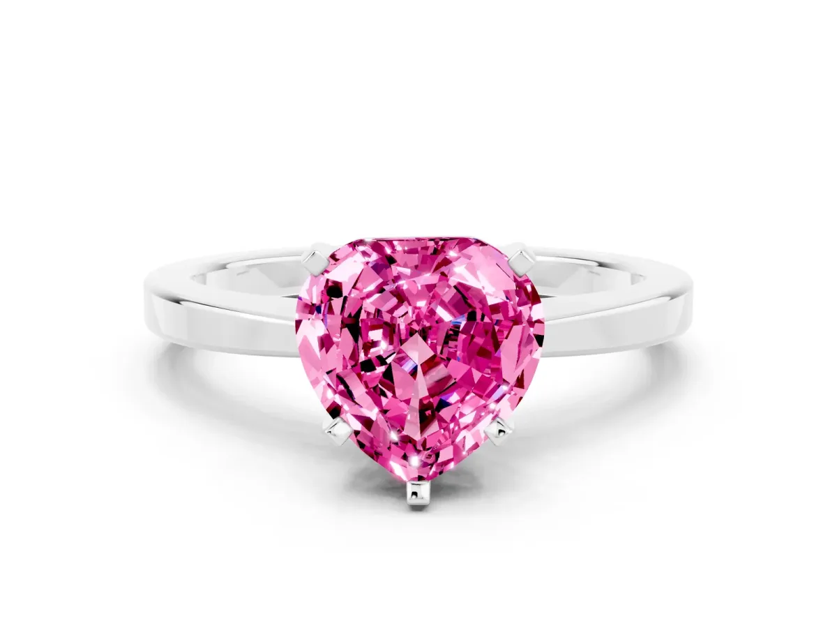 Heart Cut Pink Sapphire Solitaire Engagement Ring with Classic Band and Four-Prong Setting Silver